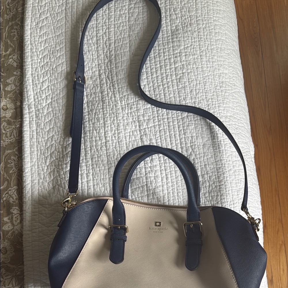 Kate Spade Blue and Cream Satchel with Structured Design - Picture 3 of 6